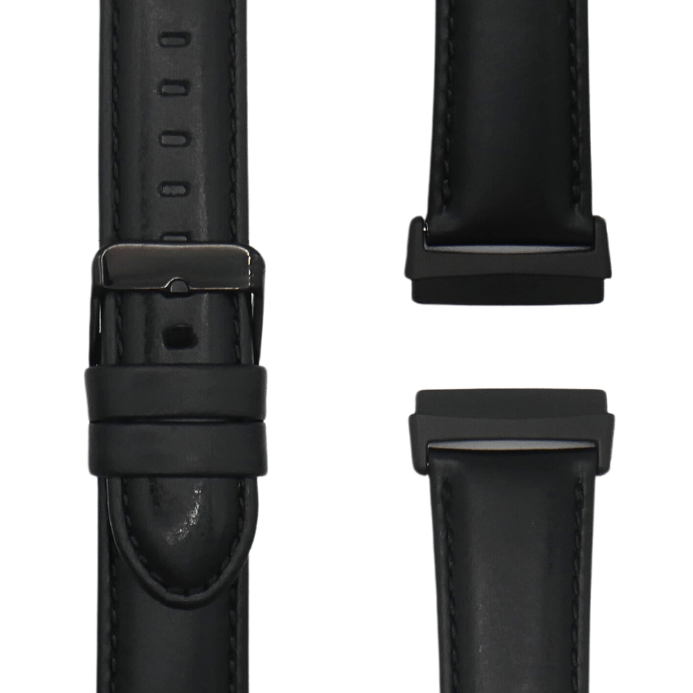 Schwarzes Armband aus Echtleder für FitBit Versa 3